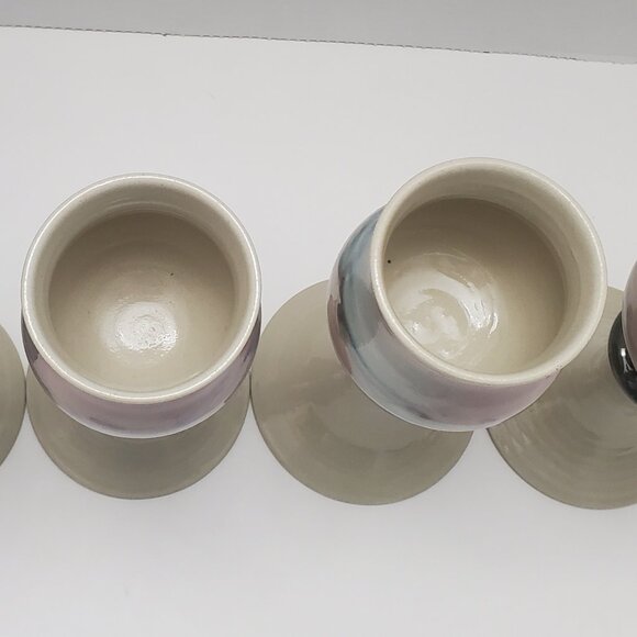 Art, Stoneware, Pottery, Chalice Goblets, Set of 4 ,Wine, Glasses, Artist Signed - Picture 6 of 7